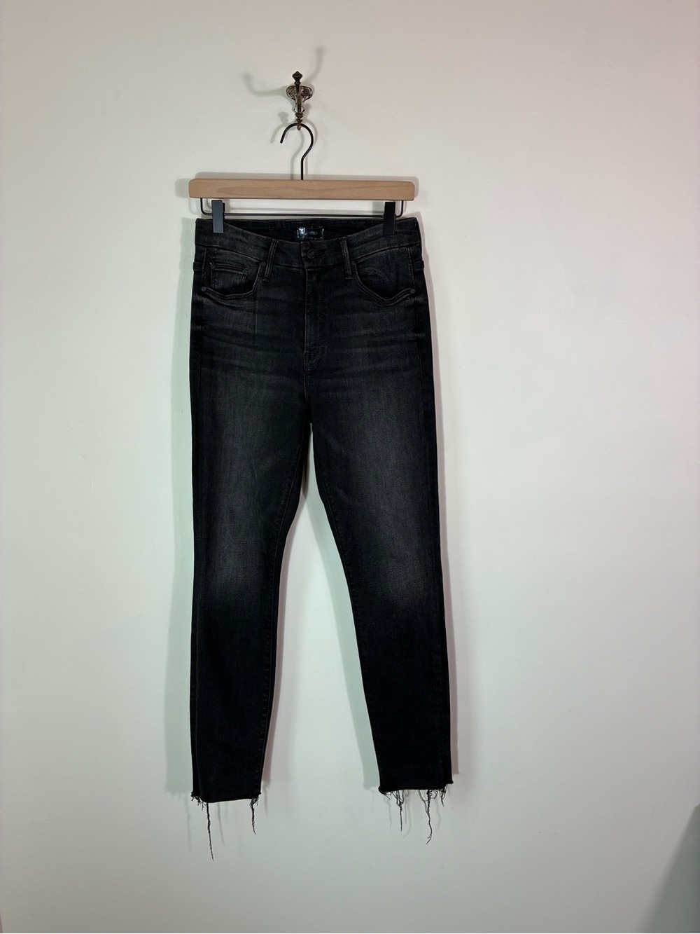 Mother Black The Looker High Waisted Ankle Fray Jeans Size 27